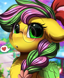 Size: 1446x1764 | Tagged: safe, artist:pridark, imported from derpibooru, oc, oc only, oc:biolachan breeze, pegasus, pony, blushing, braid, bust, commission, cute, female, floppy ears, glasses, heart, hippie, mare, ocbetes, open mouth, pegasus oc, portrait, round glasses, solo