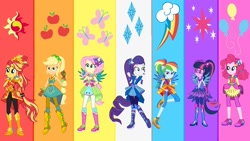 Size: 1280x720 | Tagged: safe, artist:mixiepie, edit, imported from derpibooru, applejack, fluttershy, pinkie pie, rainbow dash, rarity, sci-twi, sunset shimmer, twilight sparkle, equestria girls, crystal guardian, humane five, humane seven, humane six, solo