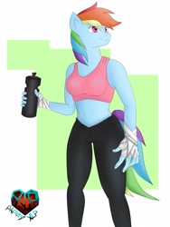 Size: 2403x3204 | Tagged: safe, artist:papery xlp, imported from derpibooru, anthro, pegasus, bottle, breasts, clothes, solo, sports bra