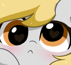 Size: 3272x2992 | Tagged: safe, artist:kittyrosie, imported from derpibooru, part of a set, derpy hooves, pegasus, pony, :<, blushing, close up series, close-up, cute, derpabetes, extreme close-up, frown, heart eyes, kittyrosie is trying to murder us, looking at you, solo, weapons-grade cute, wingding eyes