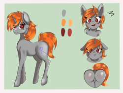 Size: 4000x3000 | Tagged: dead source, safe, alternate version, artist:rainy105, imported from derpibooru, oc, oc only, oc:darkmind, pony, unicorn, blind, butt, cute, female, gift art, horn, mare, plot, presenting, raised tail, reference sheet, rule 63, sad, simple background, solo, surprised, tail, wrong body color, wrong cutie mark