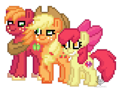 Size: 1000x744 | Tagged: safe, artist:notsosmartsmarty, edit, imported from derpibooru, apple bloom, applejack, big macintosh, earth pony, pony, pony town, apple siblings, apple sisters, brother and sister, female, filly, foal, g4, male, mare, pixel art, siblings, simple background, sisters, stallion, transparent background, trio