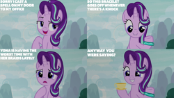 Size: 1280x720 | Tagged: safe, edit, edited screencap, editor:quoterific, imported from derpibooru, screencap, starlight glimmer, pony, unicorn, season 9, student counsel, spoiler:s09, female, mare, open mouth, open smile, sky, smiling, solo, text