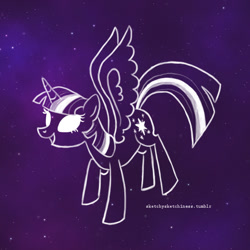 Size: 750x750 | Tagged: safe, artist:rlynn-art, imported from derpibooru, twilight sparkle, alicorn, pony, eyelashes, female, lineart, mare, solo, space, stars, twilight sparkle (alicorn), white eyes