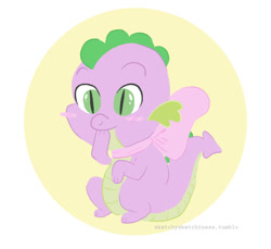 Size: 724x664 | Tagged: safe, artist:rlynn-art, imported from derpibooru, spike, dragon, abstract background, baby, baby dragon, baby spike, bow, cute, male, slit pupils, solo, spikabetes, younger