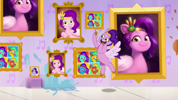 Size: 1920x1080 | Tagged: safe, imported from derpibooru, screencap, pipp petals, pegasus, pony, spoiler:g5, spoiler:my little pony: tell your tale, spoiler:tyts01e01, a home to share, andy warhol, female, flying, g5, mare, my little pony: tell your tale, solo