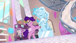 Size: 1920x1080 | Tagged: safe, imported from derpibooru, screencap, pipp petals, pegasus, pony, spoiler:g5, spoiler:my little pony: tell your tale, spoiler:tyts01e01, a home to share, bipedal, drama queen pipp, g5, ice sculpture, melting, my little pony: tell your tale, solo