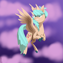 Size: 2048x2048 | Tagged: safe, artist:rosastrasza, imported from derpibooru, oc, oc:sweet wings, pegasus, pony, female, flying, mare, solo