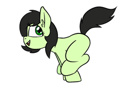 Size: 1414x1000 | Tagged: safe, artist:happy harvey, imported from derpibooru, oc, oc only, oc:filly anon, earth pony, pony, blank flank, ear fluff, female, filly, foal, happy, looking back, phone drawing, running, simple background, smiling, solo, transparent background