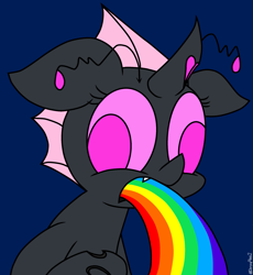 Size: 2527x2750 | Tagged: safe, artist:derpyalex2, imported from derpibooru, oc, oc only, changeling, pink changeling, puking rainbows, simple background, solo, vomit, vomiting
