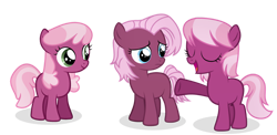 Size: 1024x498 | Tagged: safe, artist:spectrumnightyt, idw, imported from derpibooru, cheerilee, jasmine leaf, earth pony, pony, cherry blossom (g4), eyes closed, female, filly, foal, idw showified, simple background, transparent background, trio, trio female, young, younger