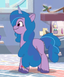 Size: 300x363 | Tagged: safe, imported from derpibooru, screencap, izzy moonbow, pony, unicorn, spoiler:g5, spoiler:my little pony: tell your tale, spoiler:tyts01e04, animated, cropped, ear flick, female, g5, gif, grinning potato, loop, mare, my little pony: tell your tale, nightmare roommate, solo
