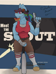 Size: 3000x4000 | Tagged: safe, artist:aj0sh, imported from derpibooru, rainbow dash, anthro, pegasus, pony, unguligrade anthro, fanart, female, muscles, muscular female, rainbow scout, rainbuff dash, scout, solo, team fortress 2
