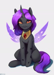 Size: 1459x2048 | Tagged: safe, artist:mrscroup, imported from derpibooru, oc, oc only, changeling, changeling oc, purple changeling, solo