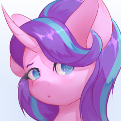 Size: 1659x1659 | Tagged: safe, artist:princess_rari, imported from derpibooru, starlight glimmer, pony, unicorn, bust, curved horn, female, gradient background, horn, mare, portrait, solo