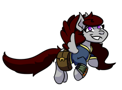 Size: 1203x892 | Tagged: safe, artist:hiddenfaithy, imported from derpibooru, oc, oc only, oc:skyfire lumia, fallout equestria, clothes, colored wings, colored wingtips, fallout equestria: uncertain ties, flying, jumpsuit, long mane, long tail, pipbuck, simple background, smiling, tail, transparent background, vault suit, wings