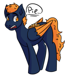 Size: 625x685 | Tagged: safe, artist:hiddenfaithy, imported from derpibooru, oc, oc only, oc:cobalt sky, pegasus, pony, colored wings, colored wingtips, food, pie, simple background, transparent background, walking, wings