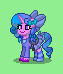 Size: 63x74 | Tagged: safe, artist:dematrix, imported from derpibooru, oc, oc:sarah slyvia, pony, unicorn, pony town, bow, clothes, cute, female, green background, hair bow, hairpin, mare, pixel art, saddle, simple background, skirt, solo, tack, tail, tail bow