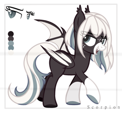 Size: 2365x2188 | Tagged: safe, artist:sscorpionsss, imported from derpibooru, oc, oc only, bat pony, pony, bat pony oc, bat wings, colored hooves, eye clipping through hair, eyelashes, female, freckles, mare, smiling, solo, wings