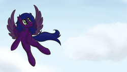 Size: 2880x1620 | Tagged: safe, artist:ahorseofcourse, oc, oc only, oc:midnight lily, pegasus, pony, flying, solo