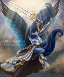 Size: 2500x3000 | Tagged: safe, artist:jessicanyuchi, imported from derpibooru, oc, oc:tundra, anthro, pegasus, sword, watermark, weapon