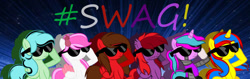 Size: 1024x325 | Tagged: safe, artist:starburstdapony, artist:xxmaikhanhflarexx, imported from derpibooru, oc, earth pony, pegasus, pony, unicorn, base used, solo, sunglasses, swag