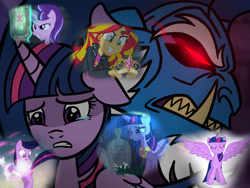 Size: 1600x1200 | Tagged: safe, artist:bluse, artist:melspyrose, edit, imported from derpibooru, starlight glimmer, sunset shimmer, twilight sparkle, alicorn, pony, sheep, equestria girls, equestria girls (movie), magical mystery cure, the cutie map, big crown thingy, crying, element of magic, engrish, female, g1, grave, gravestone, grogar (g1), immortality blues, implied death, implied rarity, jewelry, mare, rain, regalia, sad, show accurate, twilight is anakin, twilight sparkle (alicorn), twilight will outlive her friends, twilight's cutie mark