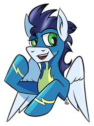 Size: 1018x1363 | Tagged: safe, artist:whirlwindflux, imported from derpibooru, soarin', pegasus, pony, clothes, male, open mouth, open smile, simple background, smiling, solo, stallion, transparent background, uniform, wonderbolts, wonderbolts uniform