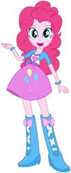 Size: 575x1390 | Tagged: safe, editor:rupahrusyaidi, imported from derpibooru, pinkie pie, equestria girls, background removed, boots, clothes, female, high heel boots, looking at you, open mouth, open smile, shirt, shoes, simple background, skirt, smiling, smiling at you, solo, transparent background