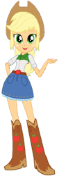 Size: 522x1532 | Tagged: safe, edit, edited screencap, editor:rupahrusyaidi, imported from derpibooru, screencap, applejack, equestria girls, background removed, belt, belt buckle, boots, clothes, cowboy boots, cowboy hat, cowgirl, denim skirt, hat, shirt, shoes, simple background, skirt, solo, stetson, transparent background