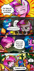 Size: 1280x2632 | Tagged: safe, artist:liaaqila, imported from derpibooru, izzy moonbow, pipp petals, sunny starscout, zipp storm, earth pony, pegasus, pony, unicorn, butt, cactus, clothes, comic, desert, eating, exhausted, eyes closed, female, g5, jail, mare, mouth hold, pipp petals is not amused, plot, prison, prison outfit, prisoner, prisoner im, review, stars, sweat, unamused, warm