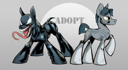 Size: 1280x704 | Tagged: safe, artist:tr1ggerzz, imported from derpibooru, oc, earth pony, pony, duo, earth pony oc, marvel comics, ponified, symbiote, tongue out, venom