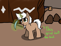 Size: 819x626 | Tagged: safe, artist:neuro, imported from derpibooru, oc, oc only, pony, unicorn, female, levitation, magic, mare, motherlode mine, pickaxe, runescape, solo, talking to herself, telekinesis