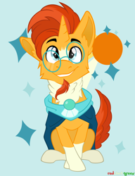 Size: 2000x2600 | Tagged: safe, artist:redchetgreen, imported from derpibooru, sunburst, pony, unicorn, cloak, clothes, coat markings, cute, facial hair, glasses, goatee, looking at you, male, smiling, smiling at you, socks (coat markings), solo, stallion, sunbetes, sunburst's cloak