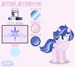 Size: 1280x1143 | Tagged: safe, artist:purplepotato04, imported from derpibooru, oc, oc:astral afterglow, alicorn, pony, deviantart watermark, male, obtrusive watermark, offspring, parent:comet tail, parent:twilight sparkle, parents:cometlight, reference sheet, show accurate, solo, stallion, watermark