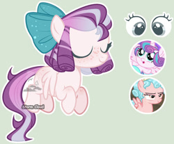 Size: 1024x848 | Tagged: safe, artist:stormcloud-yt, imported from derpibooru, cozy glow, princess flurry heart, oc, alicorn, pegasus, pony, base used, bow, eyes closed, female, filly, flying, foal, hair bow, magical lesbian spawn, offspring, parent:cozy glow, parent:princess flurry heart, pegasus oc, screencap reference, simple background