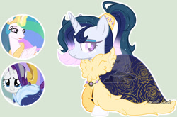 Size: 1024x674 | Tagged: safe, artist:stormcloud-yt, imported from derpibooru, princess celestia, rarity, oc, alicorn, pony, unicorn, base used, cloak, clothes, female, horn, lidded eyes, magical lesbian spawn, mare, offspring, older, older rarity, parent:princess celestia, parent:rarity, parents:rarilestia, simple background, unicorn oc