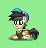 Size: 65x68 | Tagged: safe, artist:dematrix, imported from derpibooru, oc, oc:dematrix, pegasus, pony, pony town, animated, boop, clothes, folded wings, gif, green background, hat, loop, lying down, male, pegasus oc, pixel art, prone, simple background, smiling, solo, stallion, true res pixel art, wings