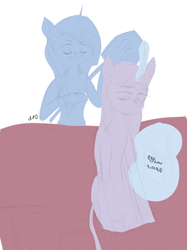 Size: 640x854 | Tagged: safe, artist:redpanda13t, imported from derpibooru, trixie, twilight sparkle, semi-anthro, unicorn, april fools, couch, dialogue, stop sign