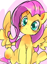 Size: 440x588 | Tagged: safe, artist:pnpn_721, imported from derpibooru, fluttershy, pegasus, pony, cute, female, looking at you, mare, shyabetes, solo, spread wings, wings