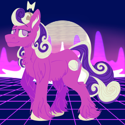 Size: 2400x2400 | Tagged: safe, artist:sixes&sevens, imported from derpibooru, screwball, abstract background, chest fluff, female, fluffy, hat, propeller hat, solo, swirly eyes, unshorn fetlocks, vaporwave
