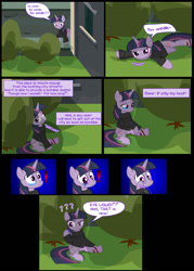 Size: 1037x1446 | Tagged: safe, artist:dendoctor, imported from derpibooru, mean twilight sparkle, twilight sparkle, alicorn, pony, comic:clone.., alternate universe, clone, clothes, comic, crying, female, injured, twilight sparkle (alicorn)
