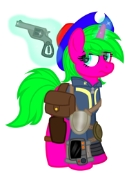 Size: 2800x3500 | Tagged: safe, artist:ponkus, imported from derpibooru, oc, oc only, oc:skrrah, pony, unicorn, fallout equestria, eyestrain warning, female, gun, mare, simple background, solo, transparent background, weapon