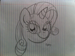 Size: 1024x765 | Tagged: safe, artist:thebrokencog, imported from derpibooru, rarity, pony, unicorn, horn, lined paper, sketch, solo, traditional art