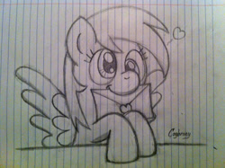 Size: 1024x765 | Tagged: safe, artist:thebrokencog, imported from derpibooru, derpy hooves, pegasus, pony, envelope, heart, lined paper, mouth hold, sketch, solo, traditional art