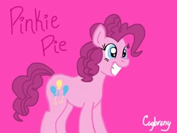 Size: 2048x1536 | Tagged: safe, artist:thebrokencog, imported from derpibooru, pinkie pie, earth pony, pony, female, grin, mare, pink background, simple background, smiling, solo