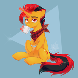 Size: 4904x4904 | Tagged: safe, artist:ls_skylight, imported from derpibooru, oc, oc only, oc:selest light, pony, unicorn, drinking, magic, male, mug, stallion, telekinesis