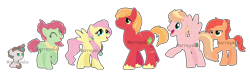 Size: 1280x391 | Tagged: safe, artist:marrayala, artist:selenaede, artist:strawberry-spritz, imported from derpibooru, big macintosh, fluttershy, oc, oc:azalea, oc:butter apple, oc:deaf nettle, oc:juicy apple-pear, earth pony, pegasus, pony, alternate hairstyle, baby, baby pony, bandana, base used, colt, family, female, fluttermac, foal, jewelry, male, mare, necklace, offspring, parent:big macintosh, parent:fluttershy, parents:fluttermac, shipping, simple background, stallion, straight, transparent background, watermark