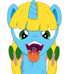 Size: 2292x2500 | Tagged: safe, artist:shelikof launch, imported from derpibooru, oc, oc only, oc:optica, oc:sunshine denom, pony, unicorn, commission, ear fluff, fetish, mawshot, open mouth, pigtails, show accurate, simple background, transparent background, vector, vore