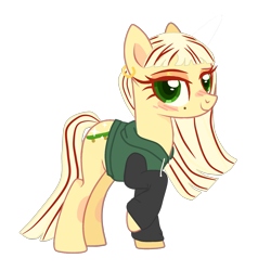 Size: 2065x2166 | Tagged: safe, artist:mint-light, artist:vernorexia, imported from derpibooru, oc, oc only, unnamed oc, earth pony, pony, base used, beauty mark, blonde, blushing, clothes, delancey, ear piercing, earring, earth pony oc, female, g4, green eyes, high res, hoodie, jewelry, looking at you, mare, multicolored mane, my scene, piercing, seductive look, simple background, skateboard, smiling, smiling at you, solo, sparkle, straight mane, straight tail, tough, transparent background, yellow coat